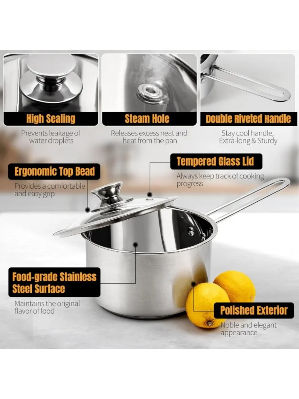 6-Piece Nonstick Stainless Steel Cookware Set for Induction & Gas Cooktops